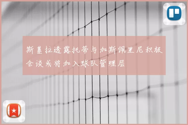斯基拉透露托蒂与加斯佩里尼积极会谈或将加入球队管理层